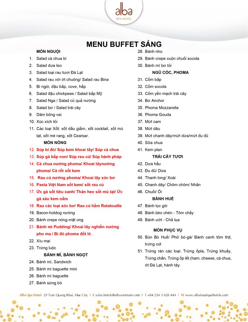 Breakfast buffet at Alba Hotels